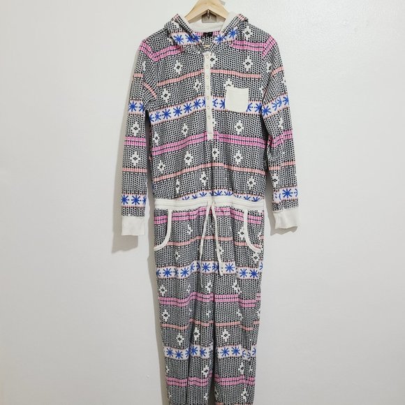 Kensie Onesie Hooded Fleece Pattern PJ's Large - Picture 3 of 16